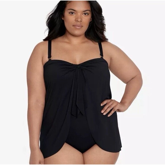 NWT Lauren Ralph Lauren Women's Bandeau Flyaway 1-Piece Black 16W $153